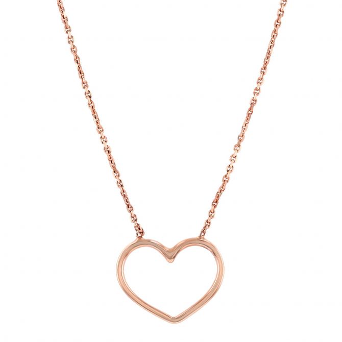 Rose Gold Open Heart Necklace, 18"