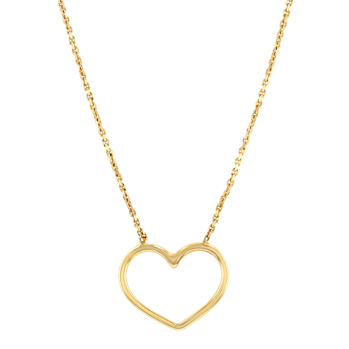 Yellow Gold Open Heart Necklace, 18