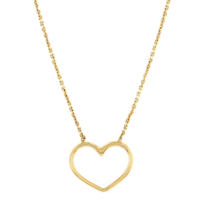 Yellow Gold Open Heart Necklace, 18"