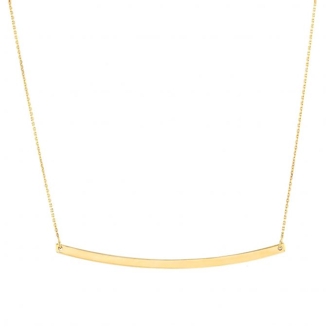 Yellow Gold Curved Bar Necklace, 18"