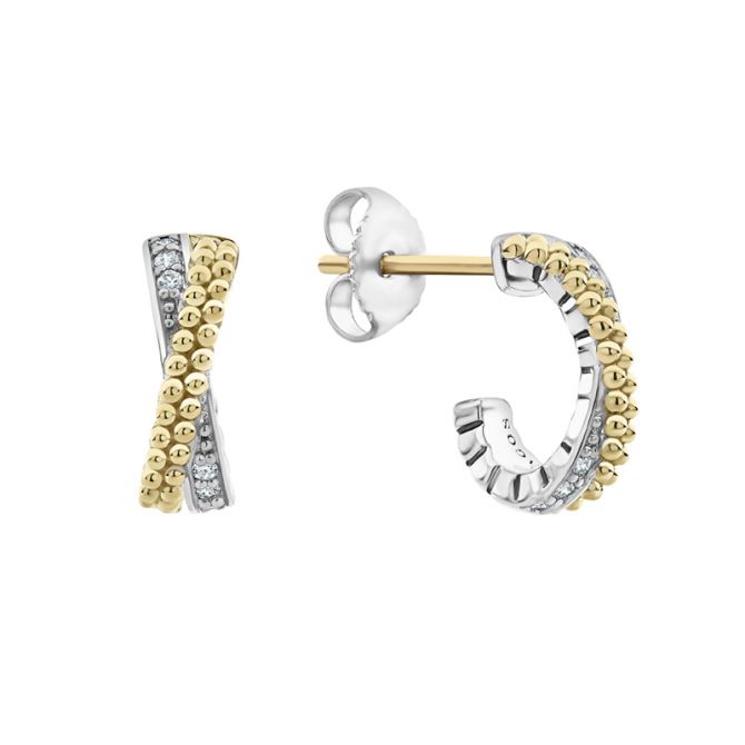 Lagos Caviar & Diamond Hoop Earrings