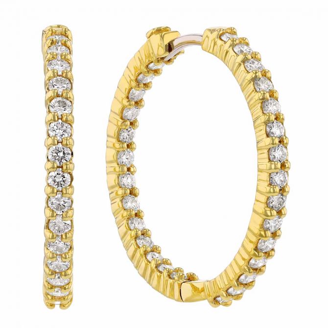 Roberto Coin Perfect Diamond Hoops Inside Out Hoop Earrings in 18K Gold, 25 mm, 1.53 cttw