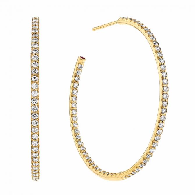 Roberto Coin Perfect Diamond Hoops Inside Out Open Hoop Earrings in Yellow Gold, 35 mm, 1.10 cttw