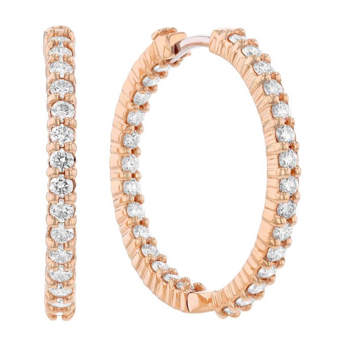 Hoops | 25 in Gold, Borsheims Earrings 001613AXERX0 | cttw 1.53 Diamond Perfect Inside Hoop Rose Out mm,