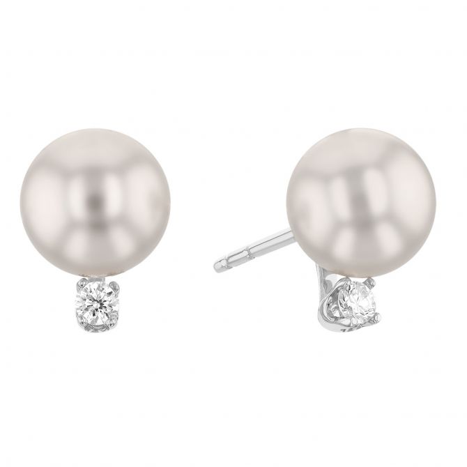 TARA Pearls Akoya Cultured Pearl & Diamond Stud Earrings, 6.5x7 mm in White  Gold