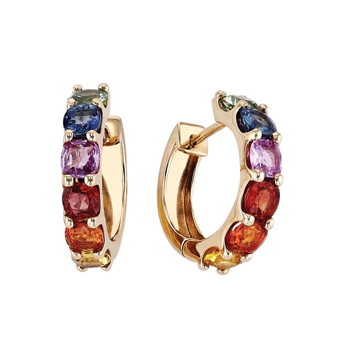 Round Multicolored Sapphire Hoop Earrings In Yellow Gold Borsheims 6203