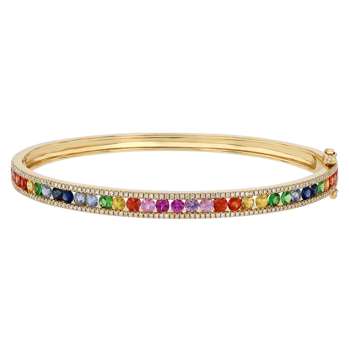 Multicolored Sapphire, Tsavorite & Diamond Bangle Bracelet in Yellow ...