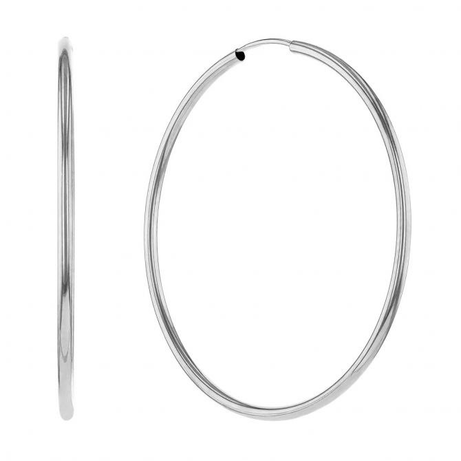 White Gold Endless Hoop Earrings, 1.5 x 40 mm