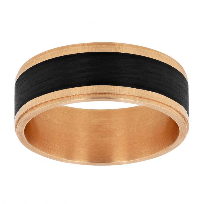 Furrer-Jacot Rose Gold & Carbon Fiber Wedding Band, Size 10