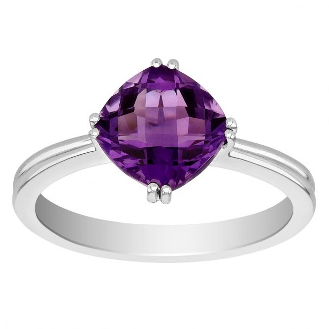 Cushion Amethyst Ring in White Gold