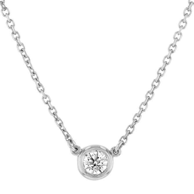 Diamond Bezel Set Single Station Necklace in White Gold, 18"