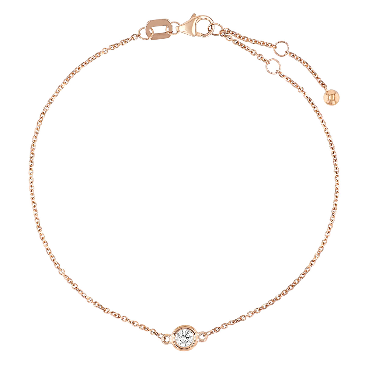 Diamond Bezel Set Single Station Bracelet in Rose Gold, 7.5