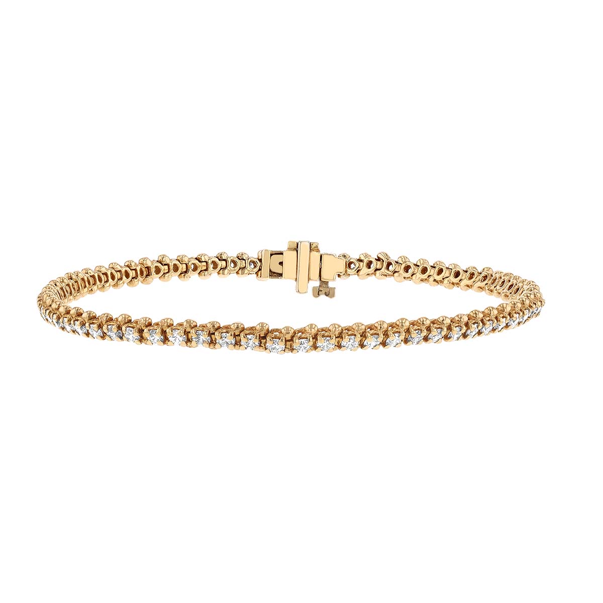 Diamond 4 Prong Low Set Tennis Bracelet in Yellow Gold, 1.95 aptw ...