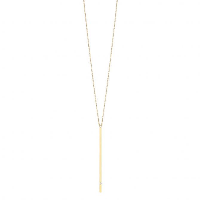 Vertical Bar Pendant with Diamond Accent in Yellow Gold, 18"