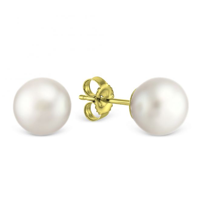 TARA Pearls Akoya Cultured Pearl 9x9.5 mm Stud Earrings in Yellow Gold