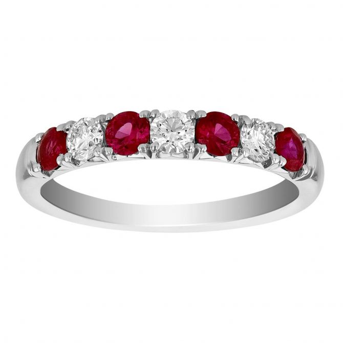 Ruby & Diamond Alternating Ring in White Gold