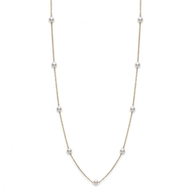 Mikimoto Akoya Cultured Pearl Station By the Yard Necklace in Yellow Gold, 18"