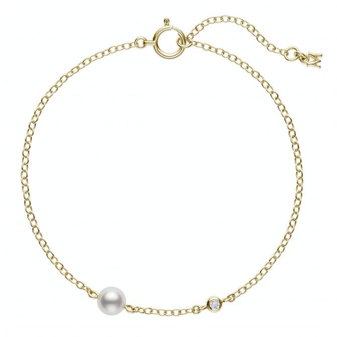 Mikimoto Akoya Cultured Pearl & Diamond Station Bracelet in Yellow Gold