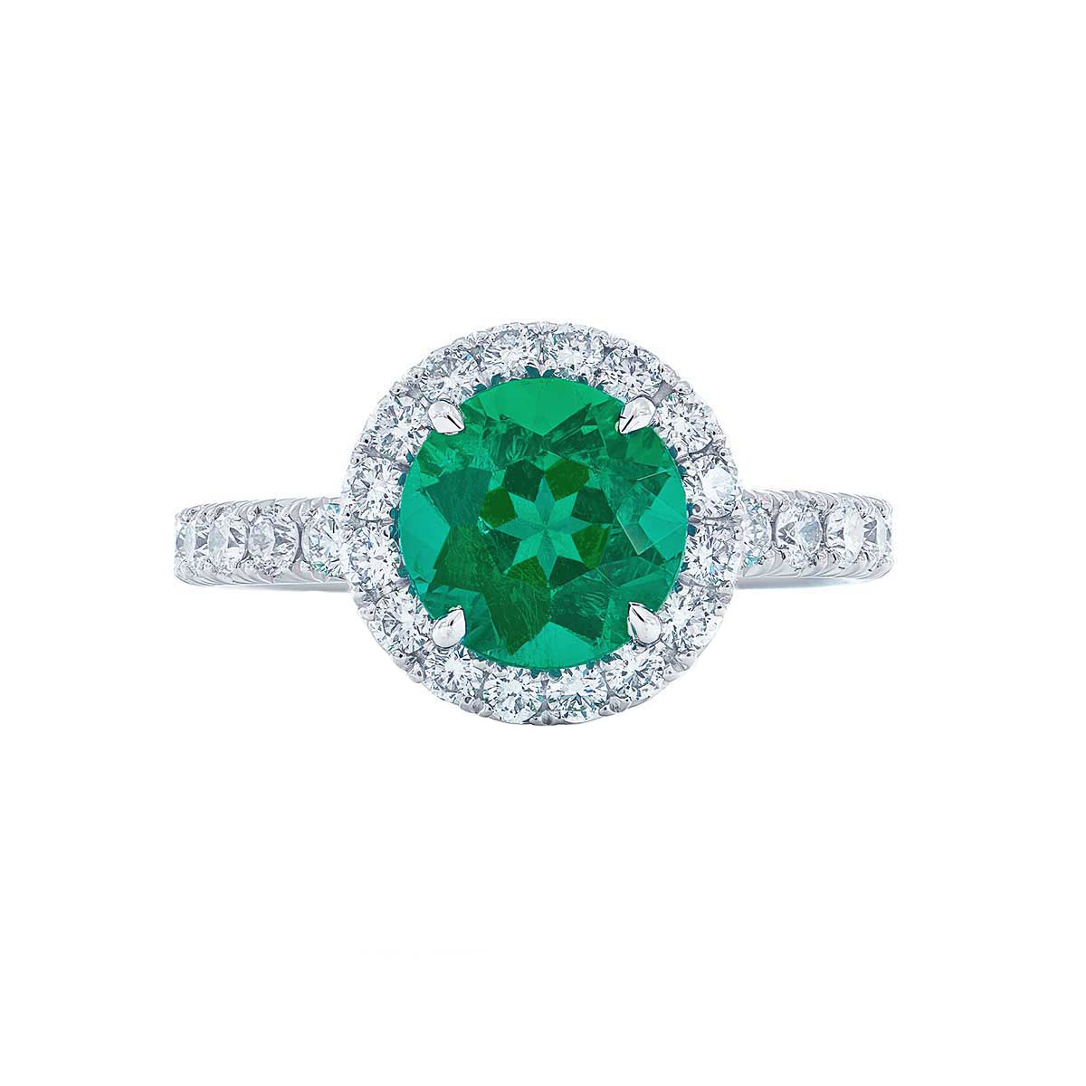 J.B. Star Round Emerald & Diamond Halo Ring in Platinum | 1061/127 ...