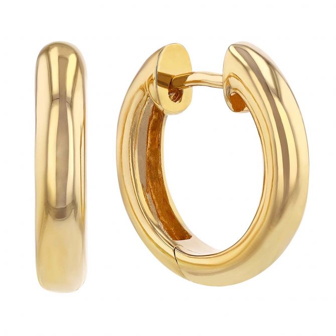 Yellow Gold Hinged Huggie Hoop Earrings, 15 mm