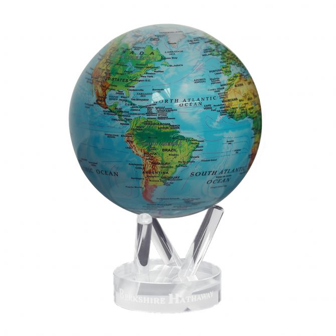 Mova Berkshire Hathaway Blue Relief World Map Globe, 4.5"