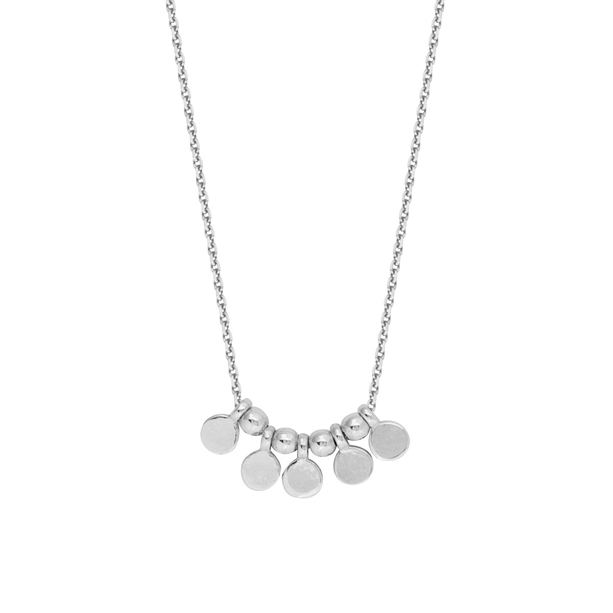 White Gold Disc & Bead Alternating Necklace, 18