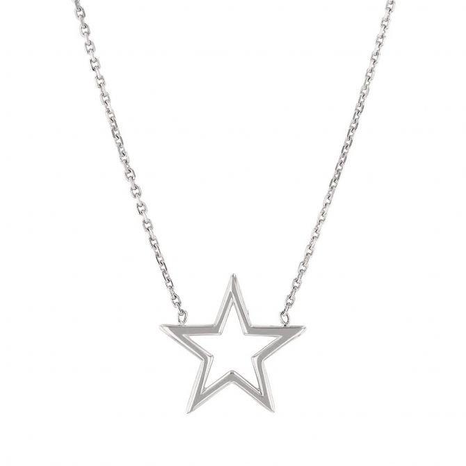 Open Star Necklace in White Gold, 18"