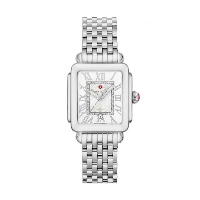 Michele Deco Madison Mid 31mm Watch, Diamond and Silver White Sunray Dial