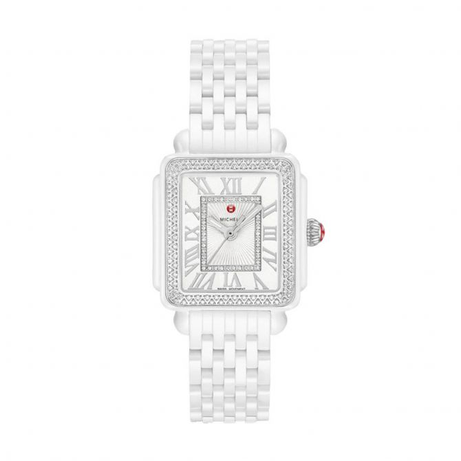 Michele Deco Madison Mid White 31mm Watch, Ceramic and Diamond Dial