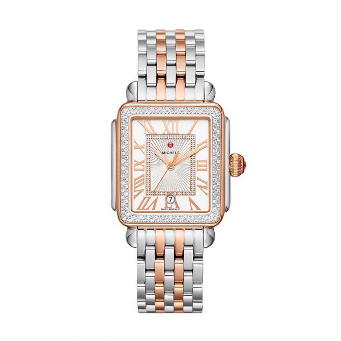 Michele Deco Madison Two Tone 18k Pink Gold Diamond 33mm Watch