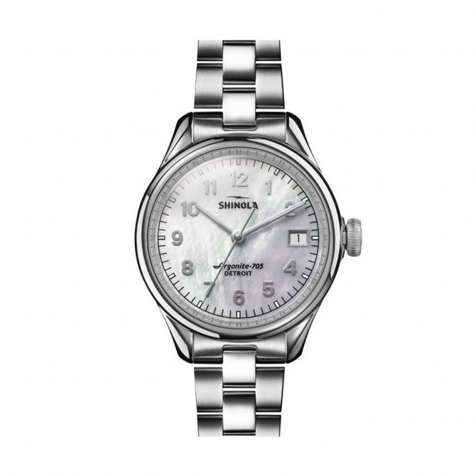 Shinola Vinton 32mm Watch, Silver Mother of Pearl Dial