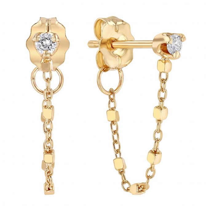 Zoe Chicco Diamond Cable Bead Earrings in Yellow Gold