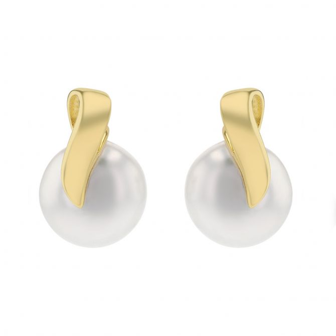 Yellow Gold & Cultured Pearl Button Earrings