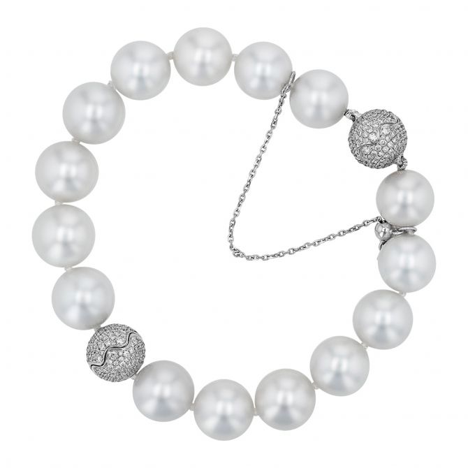 TARA Pearls South Sea Cultured White Pearl & Diamond Bracelet in White Gold, 8"