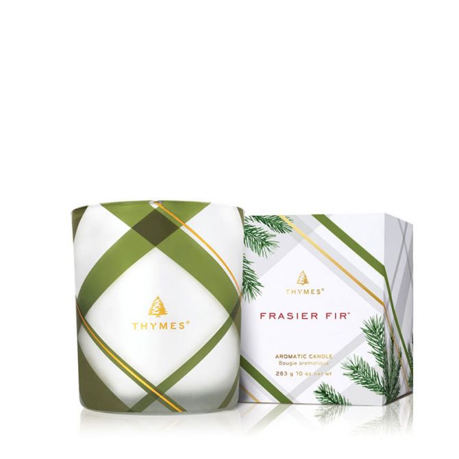 Thymes Frasier Fir Medium Frosted Plaid Candle