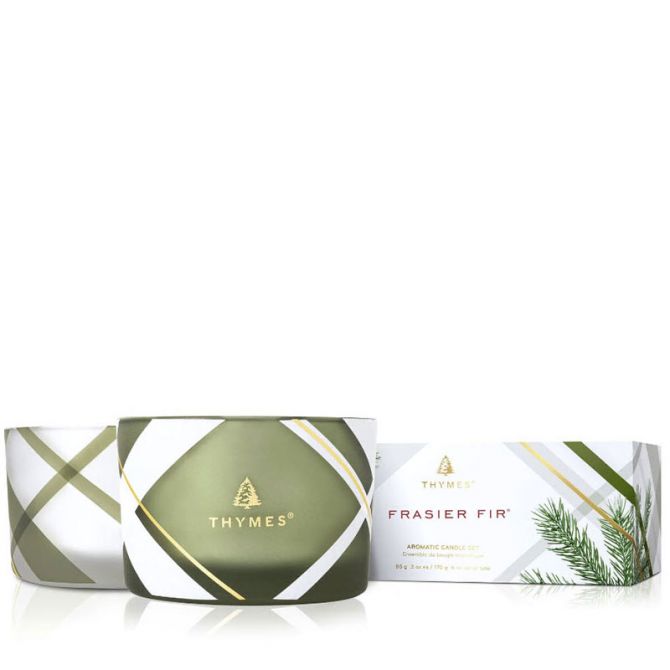 Thymes Frasier Fir Frosted Plaid Candle Set