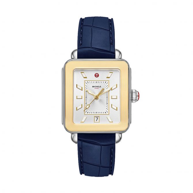 Michele Deco Sport Two-Tone Navy Silicone Watch, 34mm