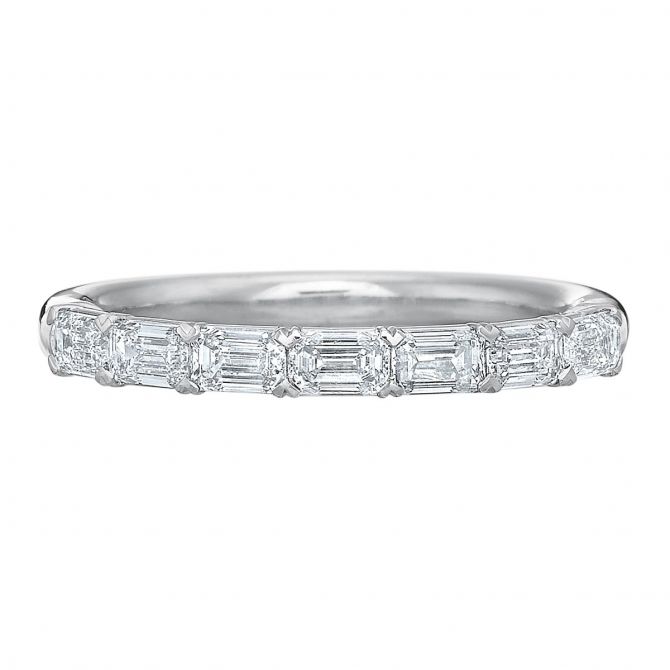 Emerald Cut Diamond Wedding Band in White Gold, 0.68 cttw