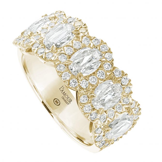 Christopher Designs Crisscut L'Amour Oval Diamond & Halo Wedding Band in Yellow Gold