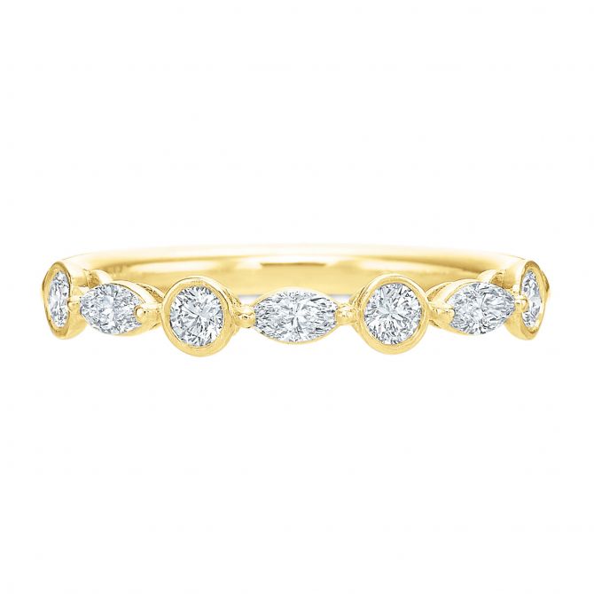 Marquise & Round Diamond Alternating Bezel Set Wedding Band in Yellow Gold