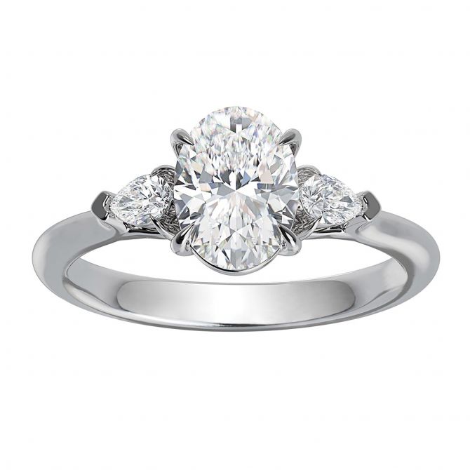 ALTR Lab Grown Oval Diamond & Pear Shaped Side Stone Engagement Ring in White Gold