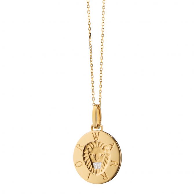 Monica Rich Kosann Itaglio Tapered Baguette Diamond "Warrior" Lion Pendant in Yellow Gold