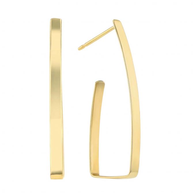 Yellow Gold Flat Edge Geometric J-Hoop Earrings