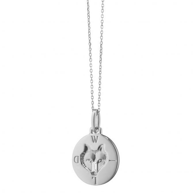 Monica Rich Kosann Itaglio Baguette White Sapphire "Wild" Wolf Pendant in Sterling Silver, 17"