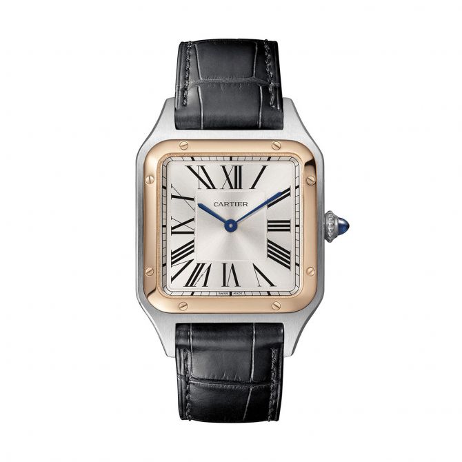 Cartier Santos-Dumont 44mm Large Watch, Rose Gold and Satin Brushed Silver Dial