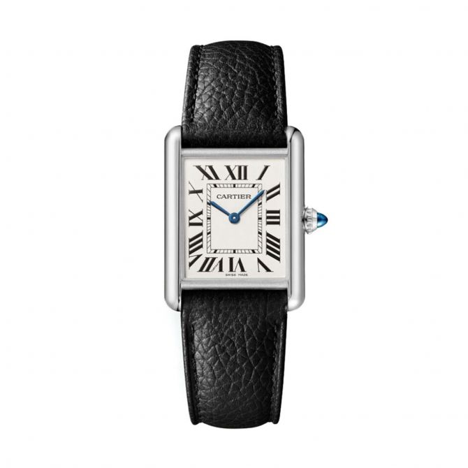 Cartier Tank Must 33.7mm Large Watch, Black Grained Calfskin Strap