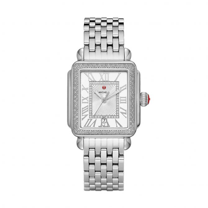 Michele Deco Madison 35mm Watch, Silver and White Sunray Diamond Dial