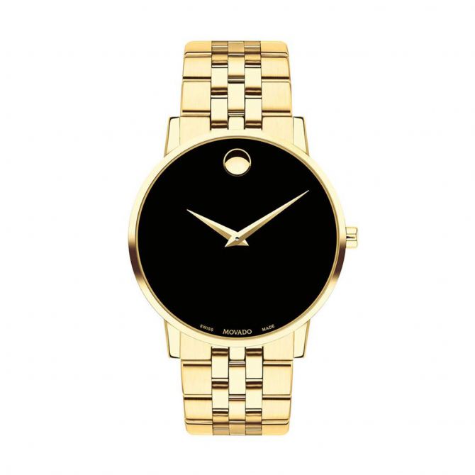 Movado Museum Classic 40mm Watch, Black and Gold Tone Dial