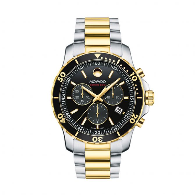 Movado Series 800 42mm Watch, Black and Gold Tone Dial