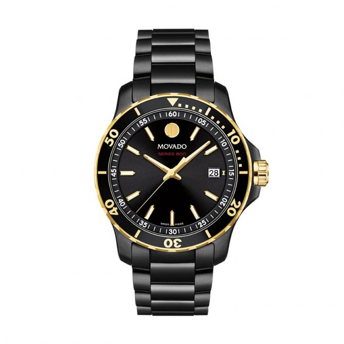 Movado Series 800 40mm Watch, Black and Gold Tone Dial